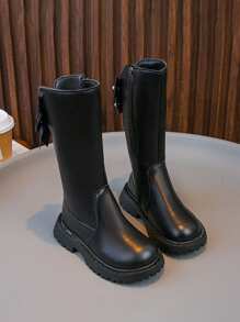 1 Pair Of New Autumn Baby Boots For Girls Long Boots Sweet And Cute Bow Leather Boots, Suitable For Outdoor Use In Autumn And Winter, Matched With Casual Wear, Skirt, Daily Use, Lightweight And Anti-Slip Soles, Comfortable And Durable - Black - View 4