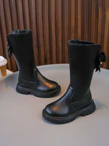 1 Pair Of New Autumn Baby Boots For Girls Long Boots Sweet And Cute Bow Leather Boots, Suitable For Outdoor Use In Autumn And Winter, Matched With Casual Wear, Skirt, Daily Use, Lightweight And Anti-Slip Soles, Comfortable And Durable - Black - View 3