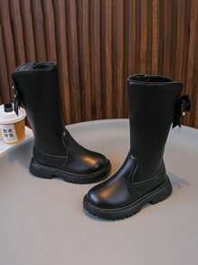 1 Pair Of New Autumn Baby Boots For Girls Long Boots Sweet And Cute Bow Leather Boots, Suitable For Outdoor Use In Autumn And Winter, Matched With Casual Wear, Skirt, Daily Use, Lightweight And Anti-Slip Soles, Comfortable And Durable - Black - View 5