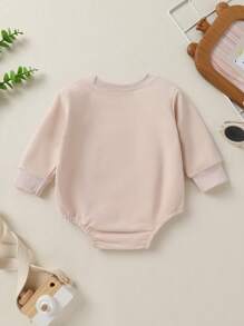 女婴柔软舒适渐变色甜美可爱刺绣字母标语休闲连体衣，夏季 - 杏色 - 查看 2