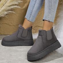 Botas de nieve planas con pelaje nuevas para mujer en invierno 2023, botas de plataforma con forro de peluche cálido y sin cordones, estilo universitario