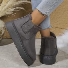 Botas de nieve planas con pelaje nuevas para mujer en invierno 2023, botas de plataforma con forro de peluche cálido y sin cordones, estilo universitario
