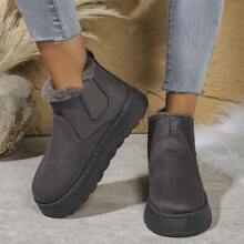 Botas de nieve planas con pelaje nuevas para mujer en invierno 2023, botas de plataforma con forro de peluche cálido y sin cordones, estilo universitario