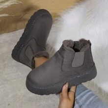 Botas de nieve planas con pelaje nuevas para mujer en invierno 2023, botas de plataforma con forro de peluche cálido y sin cordones, estilo universitario