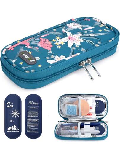 Estuche refrigerado de viaje para insulina - Estuche refrigerado de viaje para diabéticos Estuche refrigerado portátil de viaje para medicamentos para pluma de insulina y suministros médicos para diabéticos con 2 paquetes de hielo