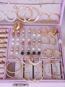 1 套时尚优雅复古多元素珠宝套装，包括项链、耳环、戒指，配有心形、蝴蝶、星星、仿珍珠、珠子、花朵和叶子设计，非常适合节日、派对、约会和日常佩戴（无盒） - 金黃色 - 查看 2