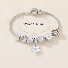 1pc Elegant Luxury Rhinestone Bracelet, White Flower Butterfly Beaded Charm Bracelet Valentines,Mom,Mother,Mother's Day,Gift
