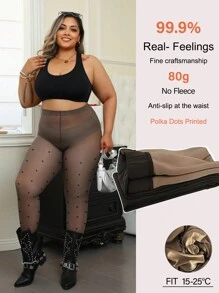 1pc Women Curve Tights, 80g Faux Sheer Dot Print Leggings, Sexy & Fashionable, Warm Thermal Lining Tights, Suitable For School, Travel, Holidays, Temperatures 15-25°C