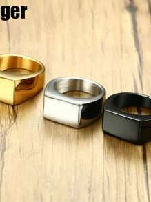 Flat Top Square Band Signet Ring Men Oxidized Silver Color Stainless Steel Vintage Rustic Male Jewelry - Silver - View 5