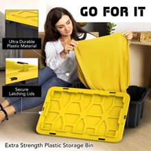 8 PACK 12 Gallon Plastic Storage Bin Tote Organizing Container With Ultra Durable Secure Latching Lids, Stackable, Extra Strength Clear With Built In Handle - Black And Yellow - Yellow Black - View 3