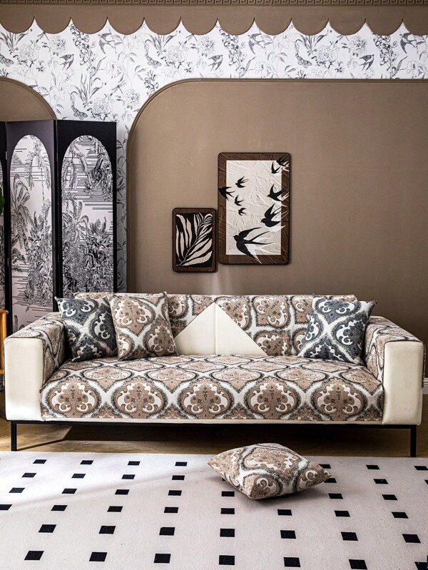 1 pièce Housse de coussin de canapé florale kaki, anti-poussière, résistante à la saleté et lavable en machine pour le salon ou la chambre, toutes saisons