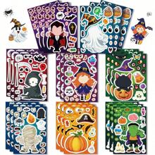 8 件贴纸 - 南瓜、骷髅、蜘蛛设计拼图贴纸、DIY 贴纸、派对用品 - 彩色 - 查看 1