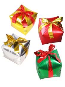 1Set 24inch 4D Cube Christmas Ribbon Gift Box Balloons Christmas Balloon New Year 2025 Christmas Decorations Party Decorate Christmas 2025, Christmas - Multicolor - View 2