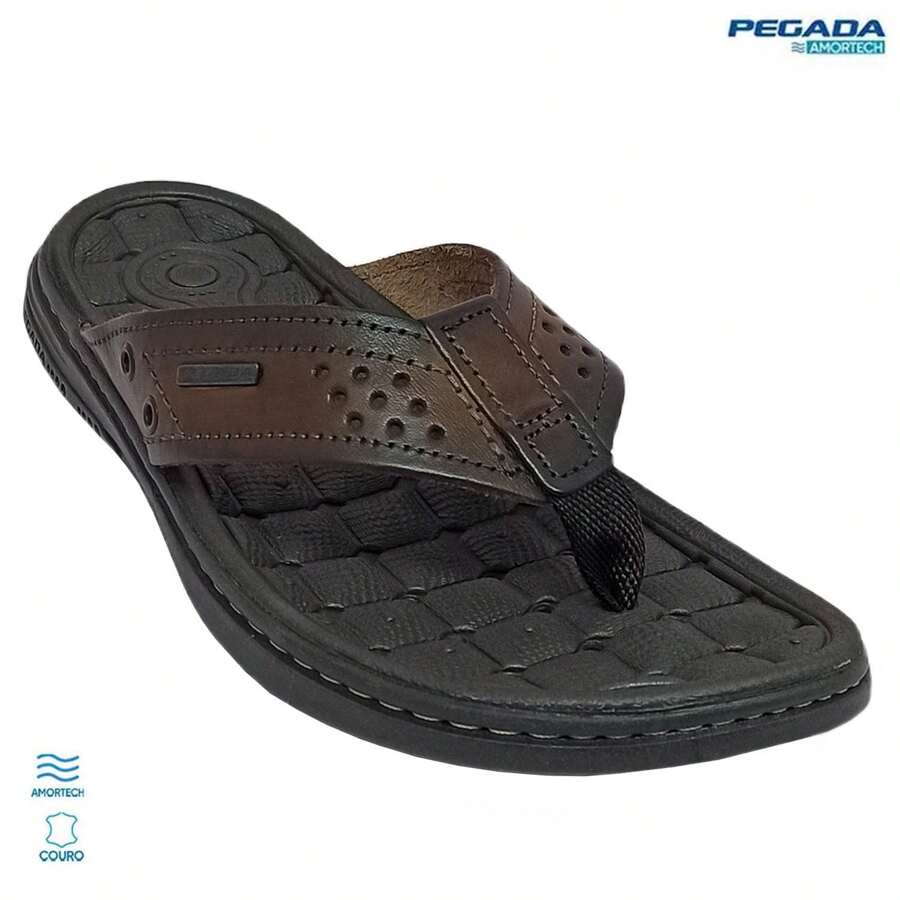 Pegada Men's Flip Flops In Amortech Aniline Leather - 摩卡棕 - 查看 1