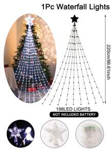 1 件 198LED 星形瀑布灯圣诞装饰灯串圣诞树饰品灯串圣诞装饰适用于 2024 年家居卧室房间装饰、圣诞树挂件、婚礼和节日装饰新年 2025、圣诞节 - 彩色 - 查看 16