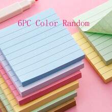 6pcs/Set Student Striped Cartoon Memo Notes Office Sticky Papers, Cute Striped Lines Tear Off Reusable Adhesive Notes Back To School