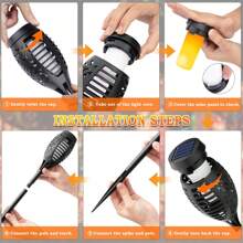 10PCS Solar Light Flashing Flame Flashlight Outdoor Landscape Decorative Lighting Dusk To Dawn Automatic On/Off Safety Flame Light For Garden Access Driveway 10 Pieces
