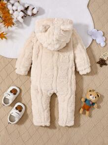 MommBaby Pelele con capucha de felpa para bebé niña Mommbabay, diseño de orejas de conejo de manga larga, conjunto de invierno para bebé