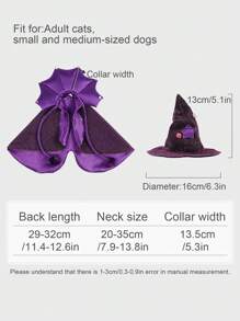 ABLAZE ZAI طقم قبعة ساحرة وكاب من البوليستر، بنمط نجوم بنفسجي، كاب ذو رباط قابل للسحب مناسب لأزياء هالوين للقطط والكلاب قطعة واحدة