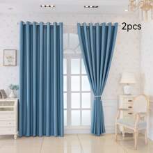 2 tấm rèm che nắng (màu xanh, dày) - Làm sẵn có khoen để dễ lắp đặt, phù hợp với phòng khách, ban công, phòng ngủ - Màu xanh bụi bặm - Xem 1