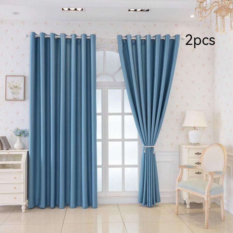 2 tấm rèm che nắng (màu xanh, dày) - Làm sẵn có khoen để dễ lắp đặt, phù hợp với phòng khách, ban công, phòng ngủ - Màu xanh bụi bặm - Xem 1