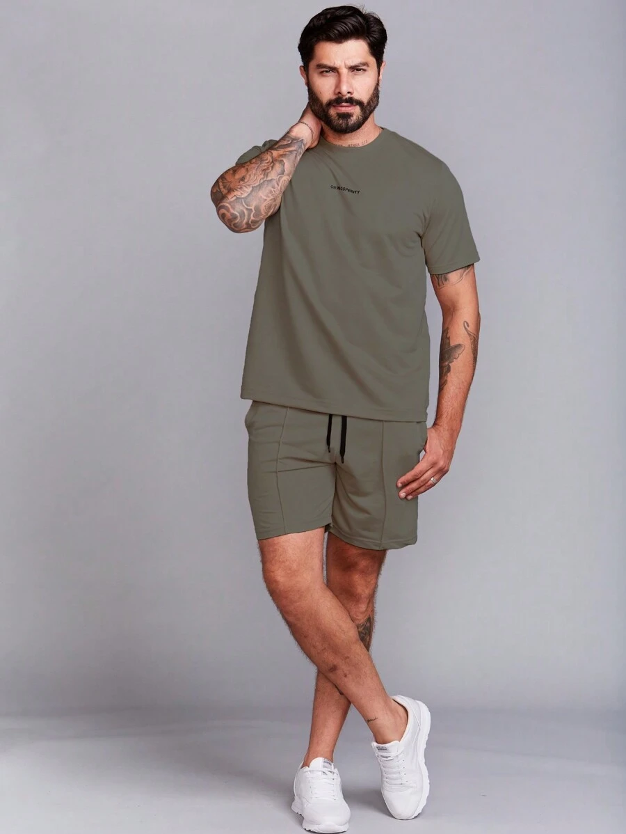 Men's Summer Sweatshirt Set, T-Shirt And Shorts - 深灰色 - 查看 1