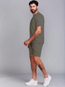 Men's Summer Sweatshirt Set, T-Shirt And Shorts - 深灰色 - 查看 4