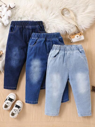 Baby Boy 3pcs/Set Minimalist Style Washed Cotton Denim Pants