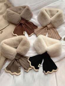 1pc Women's Knitted Fluffy Neck Warmer With Ruching Design, Suitable For Daily Winter Protection - Multicolor - View 2