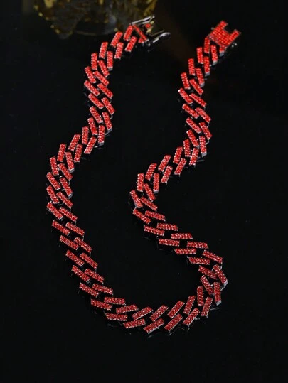kuuioe 1pc Punk Hip-Hop Style Fully Rhinestoned Necklace, Dopamine Themed, Unisex, Multiple Sizes Available For Daily Wear