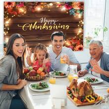 1 pieza de fondo de decoración de fiesta con tema de flores de madera del país del feliz Día de Acción de Gracias de 210*150/150*100/100*75CM, fondo de madera de cosecha de otoño con luces, flores y hojas, adecuado para banners de fiestas temáticas, photobooth, decoración de habitaciones y estudios, decoración de locales, suministros para fiestas, Navidad - Multicolor - Ver 4