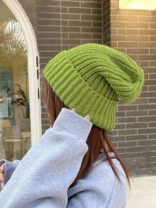 Dicke gestrickte Damenmütze, Lässig, eleganter vintage Streetwear Stil, Polyester, warm, winddicht, einfarbig, passend für Herbst und Winter, auch für Halloween