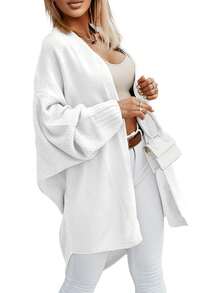 Women Fashion Batwing Loose Knitted Cardigan Sweater - White - View 2