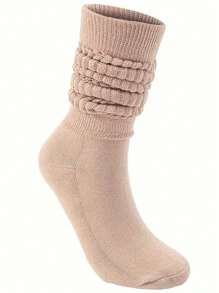 5 Pairs Solid Slouch Socks, Simple & Warm Thick Calf Socks For Fall & Winter, Women's Socks