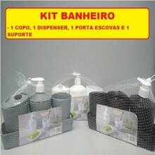 4 Piece Bathroom Kits Black Gray White Plastic Useful Cup Holder Dispenser Toothbrush Holder - màu đen - Xem 1