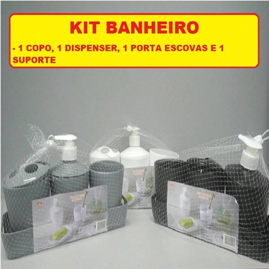 4 Piece Bathroom Kits Black Gray White Plastic Useful Cup Holder Dispenser Toothbrush Holder - màu đen - Xem 1