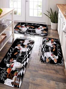 1 pieza Felpudo de cocina vintage negro con gráfico de chef, felpudo rectangular suave antideslizante y absorbente para cocina, comedor, sala de estar - Multicolor - Ver 3