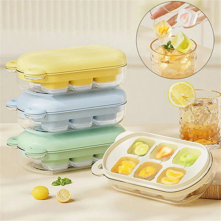 Ice Cube Tray With Lid , Super Easy Release, 6-Cube Silicone Ice Trays For Freezer, Stackable Spill-Resistant Small Ice Cube Mold - Multicolor - View 1