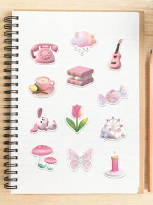 50张韩版ins风卡通粉色浪漫少女心主题贴纸套装，包含动物、爱心、花朵、蛋糕等艺术图案，可作为礼物，也可用于DIY，贴在水瓶、书籍、手机壳、吉他、行李箱、笔记本、笔记本电脑等物品上。返校季贴纸，剪贴簿用品，趣味贴纸，笔记本电脑贴纸，Kindle手机贴纸。 - 彩色 - 查看 4