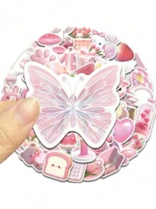 50张韩版ins风卡通粉色浪漫少女心主题贴纸套装，包含动物、爱心、花朵、蛋糕等艺术图案，可作为礼物，也可用于DIY，贴在水瓶、书籍、手机壳、吉他、行李箱、笔记本、笔记本电脑等物品上。返校季贴纸，剪贴簿用品，趣味贴纸，笔记本电脑贴纸，Kindle手机贴纸。 - 彩色 - 查看 6