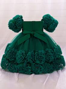 女婴亮片可爱芭蕾舞裙公主裙，适合生日派对和宴会，不含头带 - 墨綠色 - 查看 2