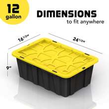 8 PACK 12 Gallon Plastic Storage Bin Tote Organizing Container With Ultra Durable Secure Latching Lids, Stackable, Extra Strength Clear With Built In Handle - Black And Yellow - Yellow Black - View 2