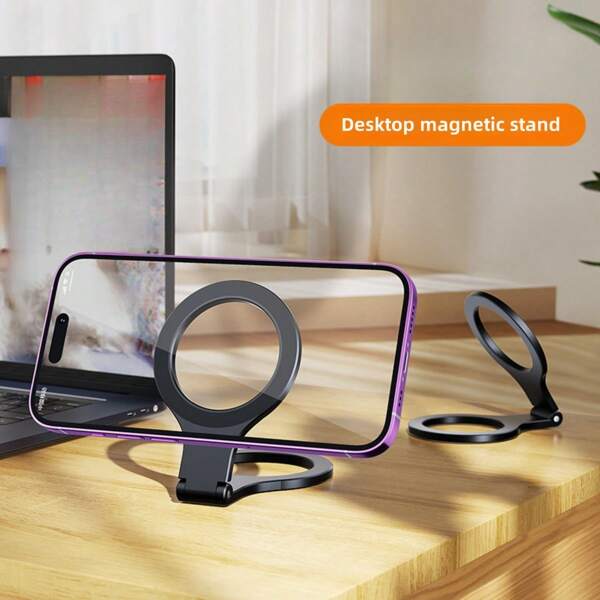 1 pieza Soporte de escritorio magnético MagSafe negro de metal, soporte plegable multifuncional y portátil para teléfono con aros duales, compatible con teléfonos inteligentes Apple/Android, compatible con transmisión en vivo, regalo para cumpleaños, familia, amigos