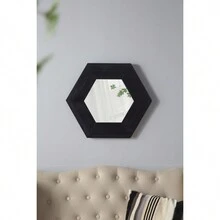 18.5" X 18.5" Hexagon Mirror With Solid Wood Frame, Wall Decor For Living Room Bathroom Hallway, Black - 黑色 - 查看 8