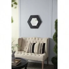 18.5" X 18.5" Hexagon Mirror With Solid Wood Frame, Wall Decor For Living Room Bathroom Hallway, Black - 黑色 - 查看 4