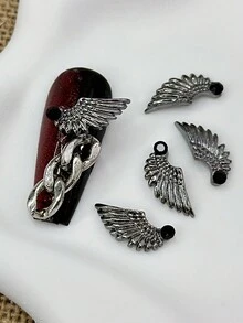 2 phụ kiện trang trí móng tay hình cánh thiên thần phong cách tối cổ điển, phụ kiện làm móng bằng pha lê hợp kim màu đen - màu đen - Xem 4