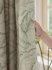 1 件法式复古印花树叶遮光窗帘适用于客厅窗户卧室隔热防晒窗帘 - 綠色 - 查看 7
