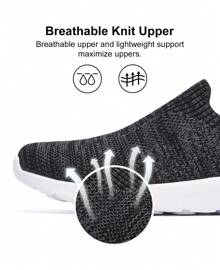 ALEADER Women's Slip On Comfort Walking Shoes, Lightweight Stretch Knit Sneakers Breathable Athletic Tennis - 黑灰 - 查看 3