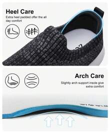 ALEADER Women's Slip On Comfort Walking Shoes, Lightweight Stretch Knit Sneakers Breathable Athletic Tennis - 黑灰 - 查看 4