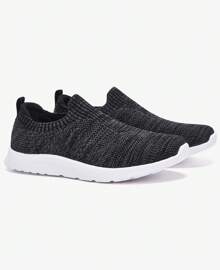 ALEADER Women's Slip On Comfort Walking Shoes, Lightweight Stretch Knit Sneakers Breathable Athletic Tennis - 黑灰 - 查看 5